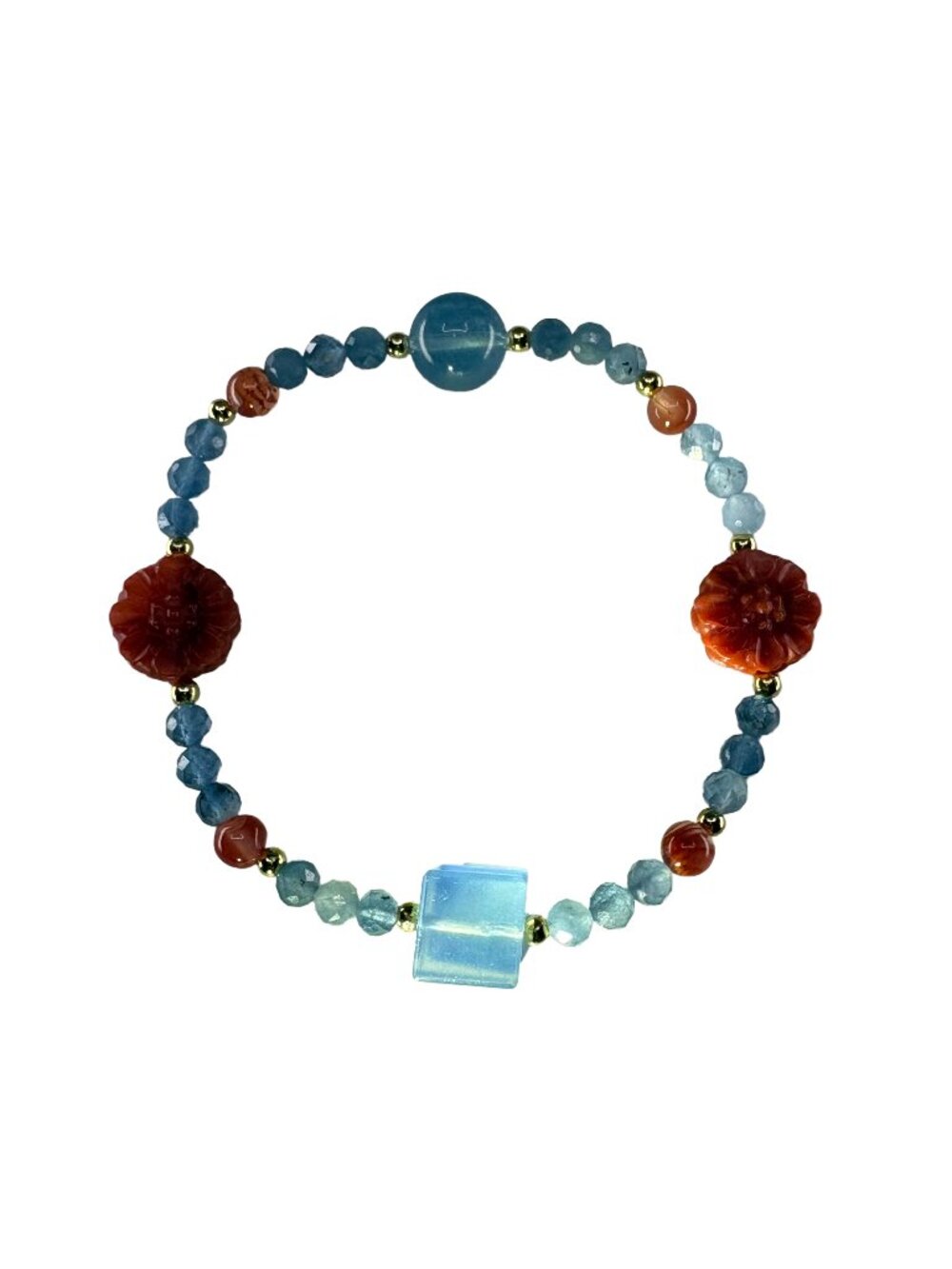 Natural Aquamarine Red Agate Bracelet Gold-filled Zen Meaningful Luxury Gift